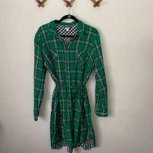 Merona Long Sleeve Green Plaid Dress XL